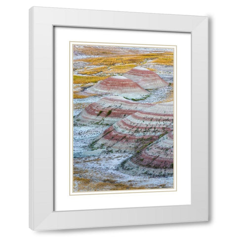 A half circle of rounded mounds or hoodoo-sharply striated with reds White Modern Wood Framed Art Print with Double Matting by Haddad, Sheila