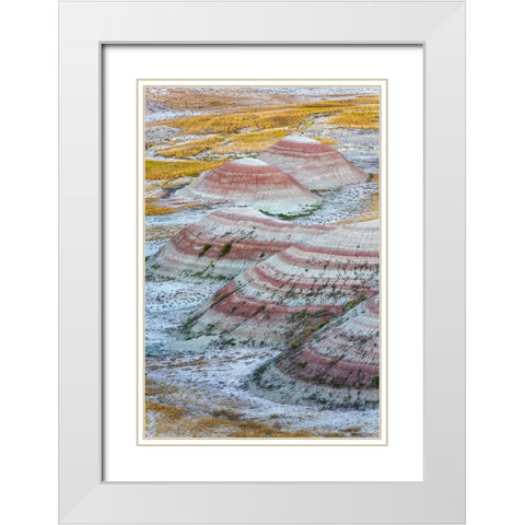 A half circle of rounded mounds or hoodoo-sharply striated with reds White Modern Wood Framed Art Print with Double Matting by Haddad, Sheila