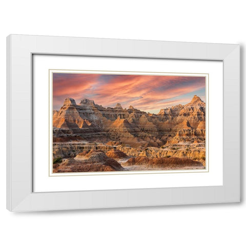 Magnificent set of striated hoodoos set against the backdrop of sunset colors in the sky White Modern Wood Framed Art Print with Double Matting by Haddad, Sheila