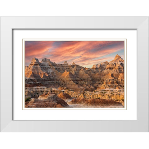 Magnificent set of striated hoodoos set against the backdrop of sunset colors in the sky White Modern Wood Framed Art Print with Double Matting by Haddad, Sheila