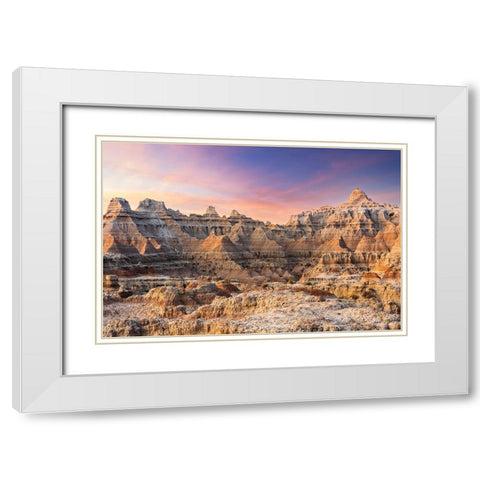 Magnificent set of striated hoodoos set against the backdrop of sunset colors in the sky White Modern Wood Framed Art Print with Double Matting by Haddad, Sheila