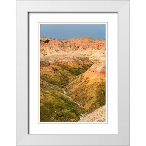 The grassy valley with dry creek is fed by the run off of the hoodoos lining the side White Modern Wood Framed Art Print with Double Matting by Haddad, Sheila