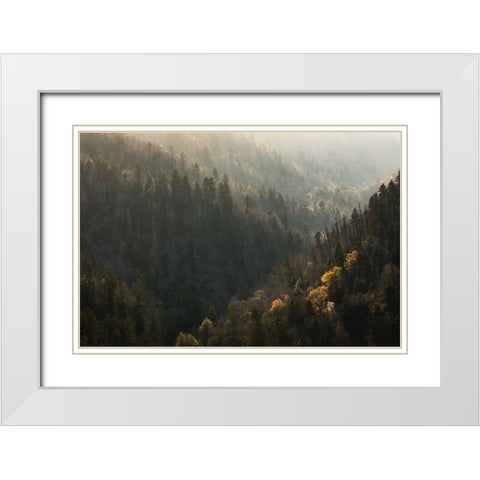 Spring sunset from Morton Overlook-Great Smoky Mountains National Park-Tennessee White Modern Wood Framed Art Print with Double Matting by Jones, Adam