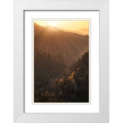 Spring sunset from Morton Overlook-Great Smoky Mountains National Park-Tennessee White Modern Wood Framed Art Print with Double Matting by Jones, Adam