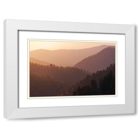 Sunset from Morton Overlook-Great Smoky Mountains National Park-Tennessee White Modern Wood Framed Art Print with Double Matting by Jones, Adam