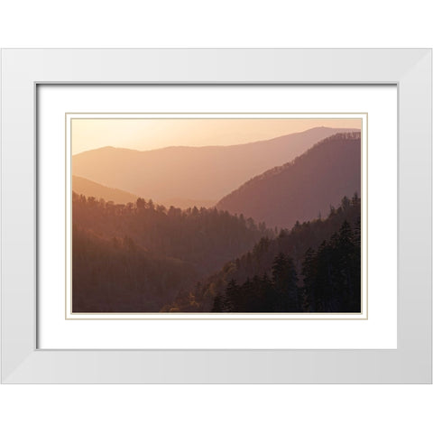 Sunset from Morton Overlook-Great Smoky Mountains National Park-Tennessee White Modern Wood Framed Art Print with Double Matting by Jones, Adam
