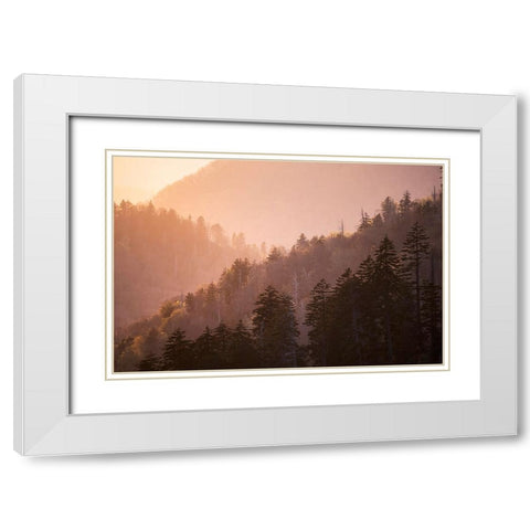Sunset from Morton Overlook-Great Smoky Mountains National Park-Tennessee White Modern Wood Framed Art Print with Double Matting by Jones, Adam