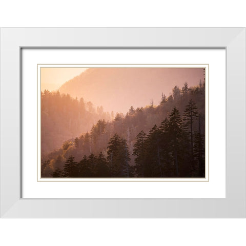 Sunset from Morton Overlook-Great Smoky Mountains National Park-Tennessee White Modern Wood Framed Art Print with Double Matting by Jones, Adam