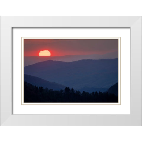 Sunset from Morton Overlook-Great Smoky Mountains National Park-Tennessee White Modern Wood Framed Art Print with Double Matting by Jones, Adam