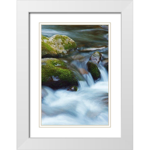Water Falling over Boulders on Roaring Fork Motor Nature Trail White Modern Wood Framed Art Print with Double Matting by Miller, Anna