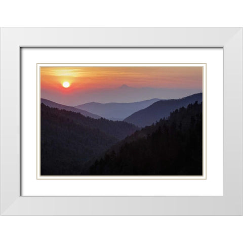 Tennessee, Great Smoky Mts Morton Overlook White Modern Wood Framed Art Print with Double Matting by Flaherty, Dennis