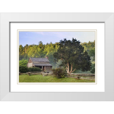 TN, Great Smoky Mts Pioneer cabin in Cades Cove White Modern Wood Framed Art Print with Double Matting by Flaherty, Dennis
