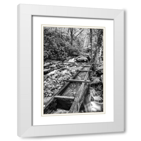 TN, Great Smoky Mts Wooden spillway White Modern Wood Framed Art Print with Double Matting by Flaherty, Dennis