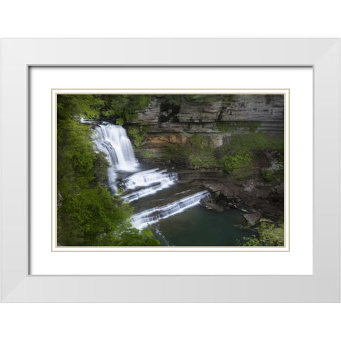 TN, Cummins Falls SP Waterfall basin White Modern Wood Framed Art Print with Double Matting by Grall, Don