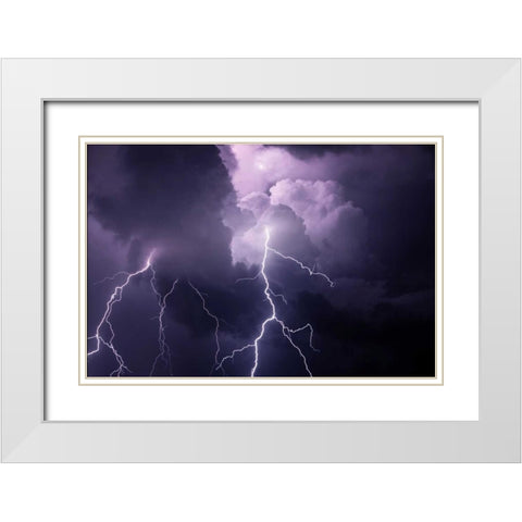 TN, Composite of cloud-to-cloud lightning bolts White Modern Wood Framed Art Print with Double Matting by Zuckerman, Jim