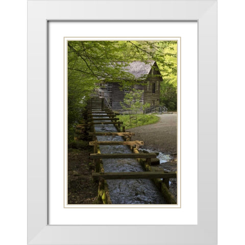 TN, Great Smoky Mts Wooden flume directs water White Modern Wood Framed Art Print with Double Matting by Grall, Don