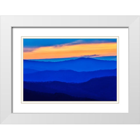 USA- Tennessee. Great Smoky Mountains National Park- sunrise and layering of mountains White Modern Wood Framed Art Print with Double Matting by Gulin, Darrell