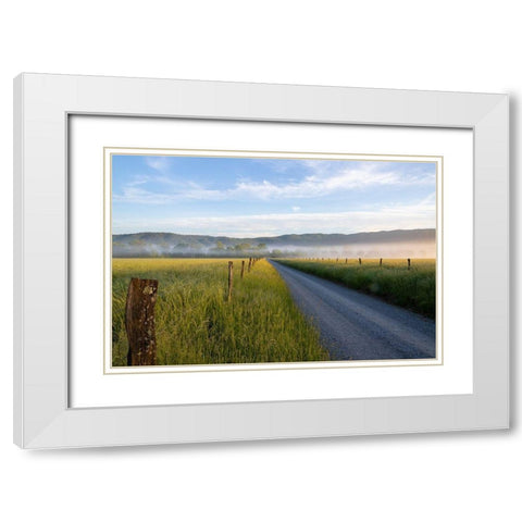 Hyatt Lane in fog Cades Cove Great Smoky Mountains National Park-Tennessee White Modern Wood Framed Art Print with Double Matting by Day, Richard and Susan