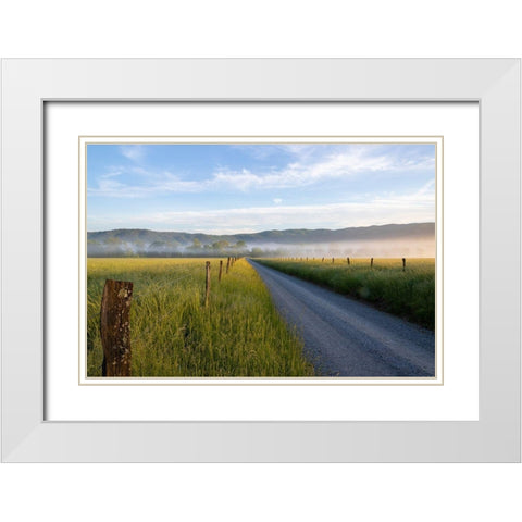 Hyatt Lane in fog Cades Cove Great Smoky Mountains National Park-Tennessee White Modern Wood Framed Art Print with Double Matting by Day, Richard and Susan