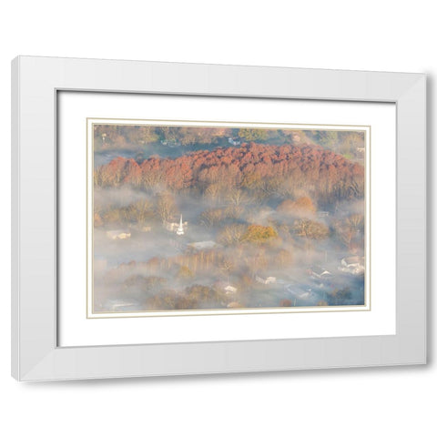 USA-Tennessee Church steeple rises above fog White Modern Wood Framed Art Print with Double Matting by Drury, Trish