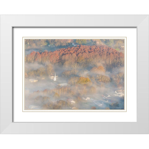 USA-Tennessee Church steeple rises above fog White Modern Wood Framed Art Print with Double Matting by Drury, Trish