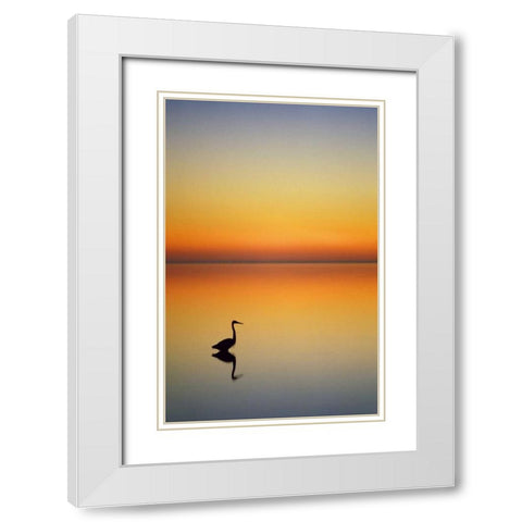 Texas, Port Aransas, Great Blue Heron at sunset White Modern Wood Framed Art Print with Double Matting by Rotenberg, Nancy