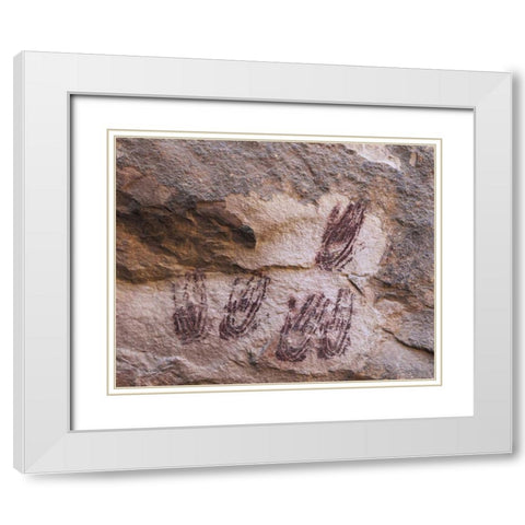 TX Hand-print pictographs in Panther Cave White Modern Wood Framed Art Print with Double Matting by Flaherty, Dennis