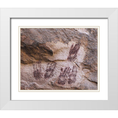 TX Hand-print pictographs in Panther Cave White Modern Wood Framed Art Print with Double Matting by Flaherty, Dennis