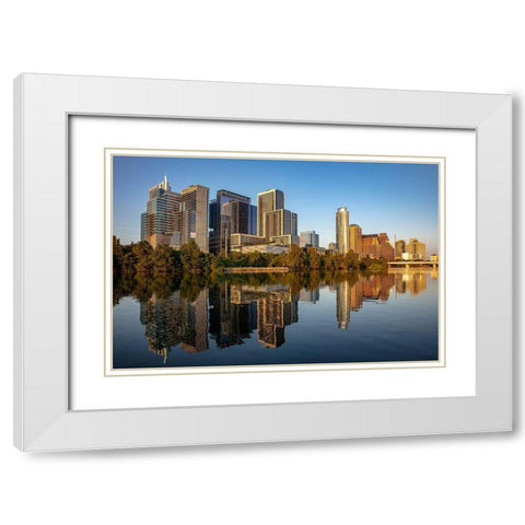 City skyline reflects in the Colorado River in Austin-Texas-USA White Modern Wood Framed Art Print with Double Matting by Haney, Chuck