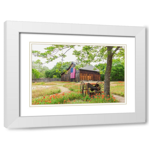 Castroville-Texas-USA-Large American flag on a barn in the Texas Hill Country White Modern Wood Framed Art Print with Double Matting by Wilson, Emily M.