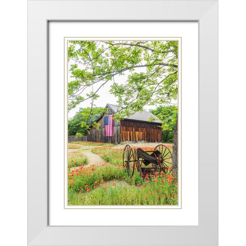 Castroville-Texas-USA-Large American flag on a barn in the Texas Hill Country White Modern Wood Framed Art Print with Double Matting by Wilson, Emily M.
