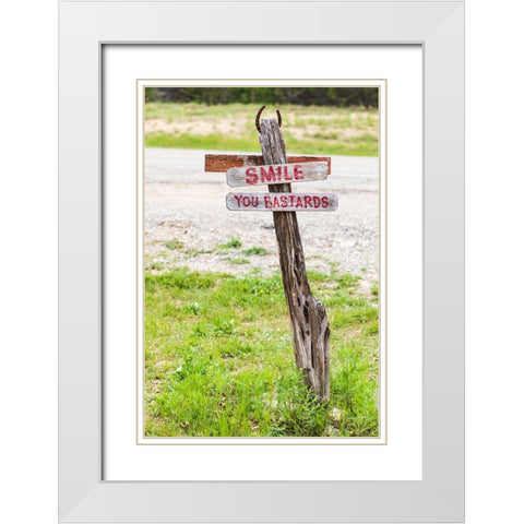 Comfort-Texas-USA-Humorous sign in the Texas Hill Country White Modern Wood Framed Art Print with Double Matting by Wilson, Emily M.