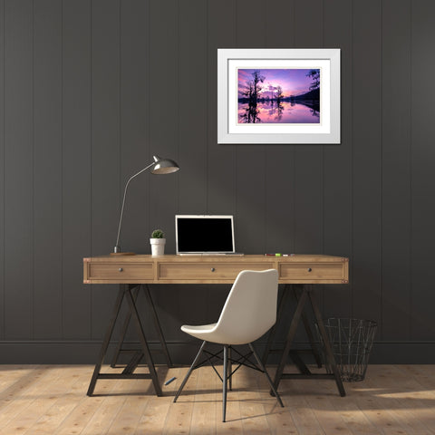 Caddo Lake at sunrise White Modern Wood Framed Art Print with Double Matting by Ditto, Larry