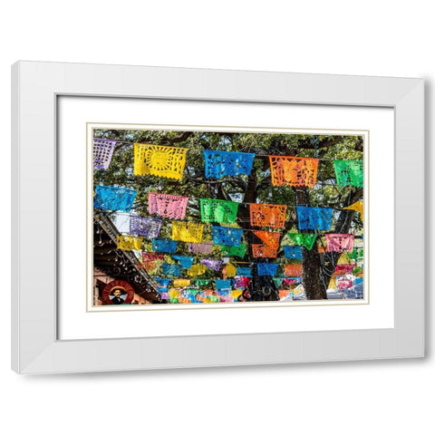 Mexican Market Square-Flags Symbols christmas paper decorations-San Antonio-Texas White Modern Wood Framed Art Print with Double Matting by Perry, William