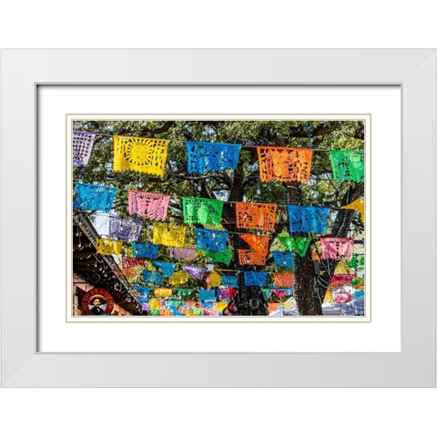 Mexican Market Square-Flags Symbols christmas paper decorations-San Antonio-Texas White Modern Wood Framed Art Print with Double Matting by Perry, William