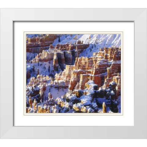 UT, Bryce Canyon Winter snow on rock formations White Modern Wood Framed Art Print with Double Matting by Talbot Frank, Christopher