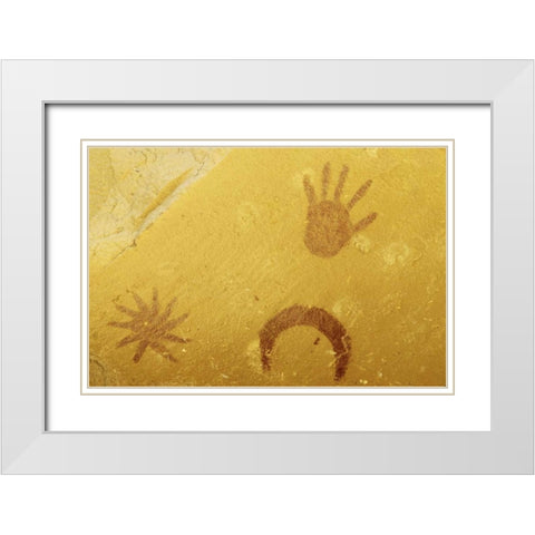 UT Pictographs by the Pueblo Penasco ruin White Modern Wood Framed Art Print with Double Matting by Flaherty, Dennis
