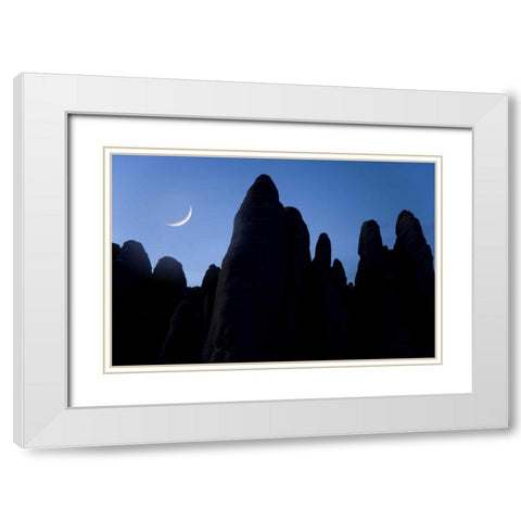 UT, Arches NP Crescent moon and silhouette White Modern Wood Framed Art Print with Double Matting by Paulson, Don