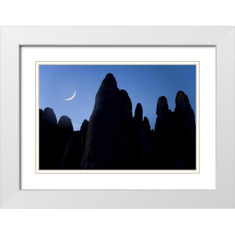 UT, Arches NP Crescent moon and silhouette White Modern Wood Framed Art Print with Double Matting by Paulson, Don