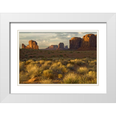 UT, Monument Valley landscape at sunrise White Modern Wood Framed Art Print with Double Matting by OBrien, Jay