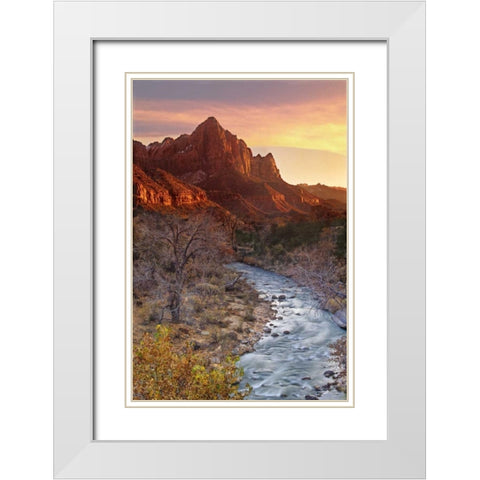UT, Zion NP The Watchman and Virgin River White Modern Wood Framed Art Print with Double Matting by Welling, Dave