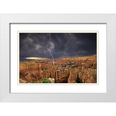 UT, Bryce Canyon Lightning over the hoodoos White Modern Wood Framed Art Print with Double Matting by Welling, Dave
