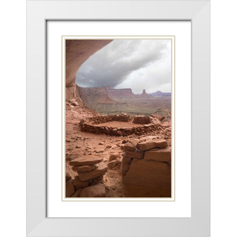 UT, Canyonlands NP Anasazi ruin with clouds White Modern Wood Framed Art Print with Double Matting by Paulson, Don