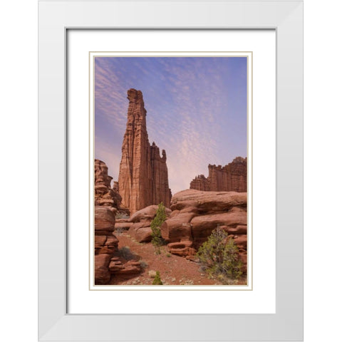 Utah Sunset on Fisher Towers formations White Modern Wood Framed Art Print with Double Matting by Paulson, Don