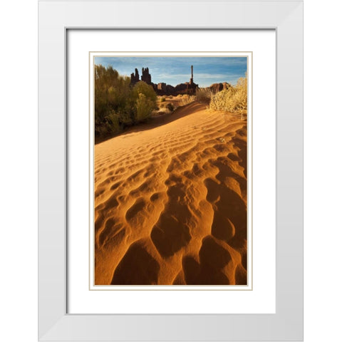 Utah, Monument Valley Sand dunes with Totem Pole White Modern Wood Framed Art Print with Double Matting by Rotenberg, Nancy
