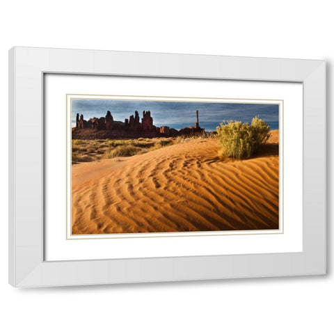 Utah, Monument Valley Sand dunes with Totem Pole White Modern Wood Framed Art Print with Double Matting by Rotenberg, Nancy