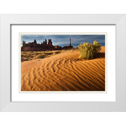 Utah, Monument Valley Sand dunes with Totem Pole White Modern Wood Framed Art Print with Double Matting by Rotenberg, Nancy