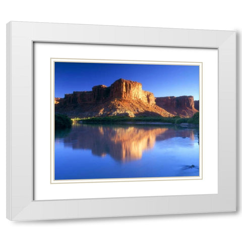 UT, A mesa reflecting in the Colorado River White Modern Wood Framed Art Print with Double Matting by Talbot Frank, Christopher
