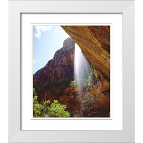 UT, Zion NP A waterfall drops from a cliff White Modern Wood Framed Art Print with Double Matting by Talbot Frank, Christopher