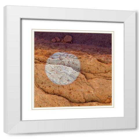Utah Circular bleaching pattern in sandstone White Modern Wood Framed Art Print with Double Matting by Paulson, Don